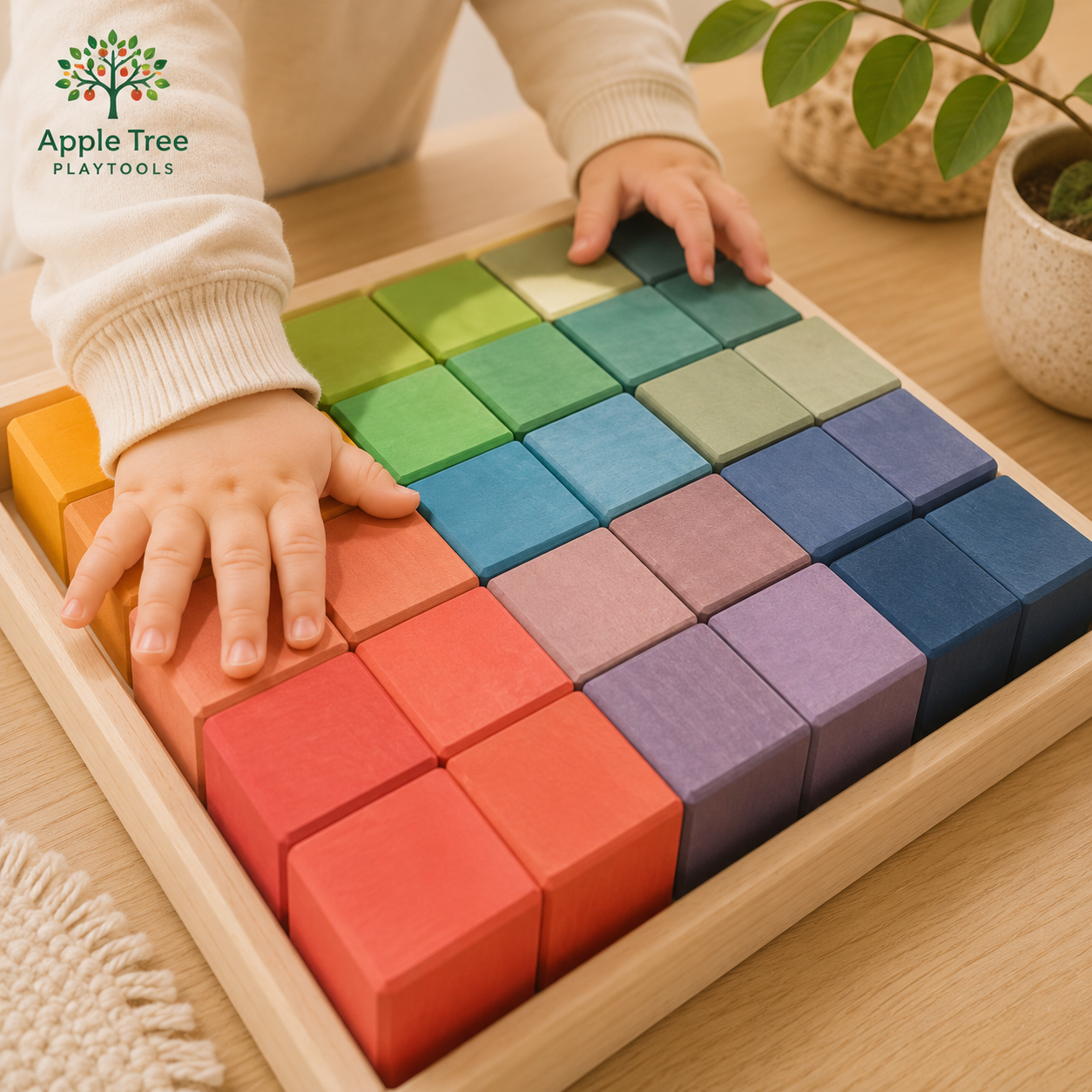 Rainbow Mosaic Building Blocks – 36 Pieces + Wooden Tray