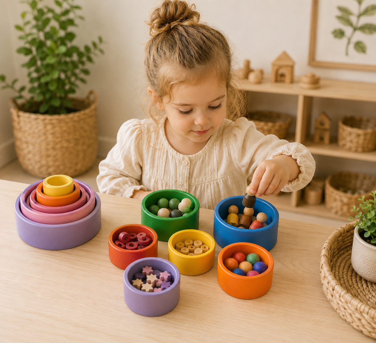 Wooden Rainbow Nesting Bowls
