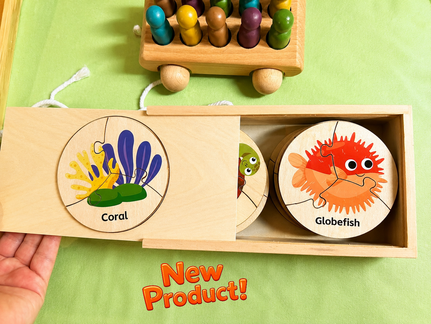 Wooden Ocean Animal Puzzle Set – 12 Sea Life Matching Puzzles