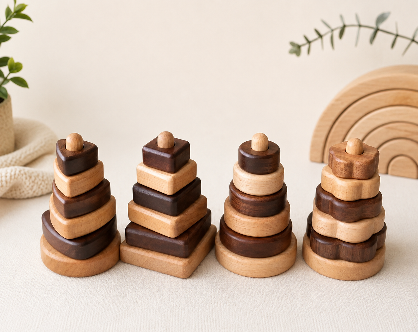 Natural Wood Geometric Stacking Toy