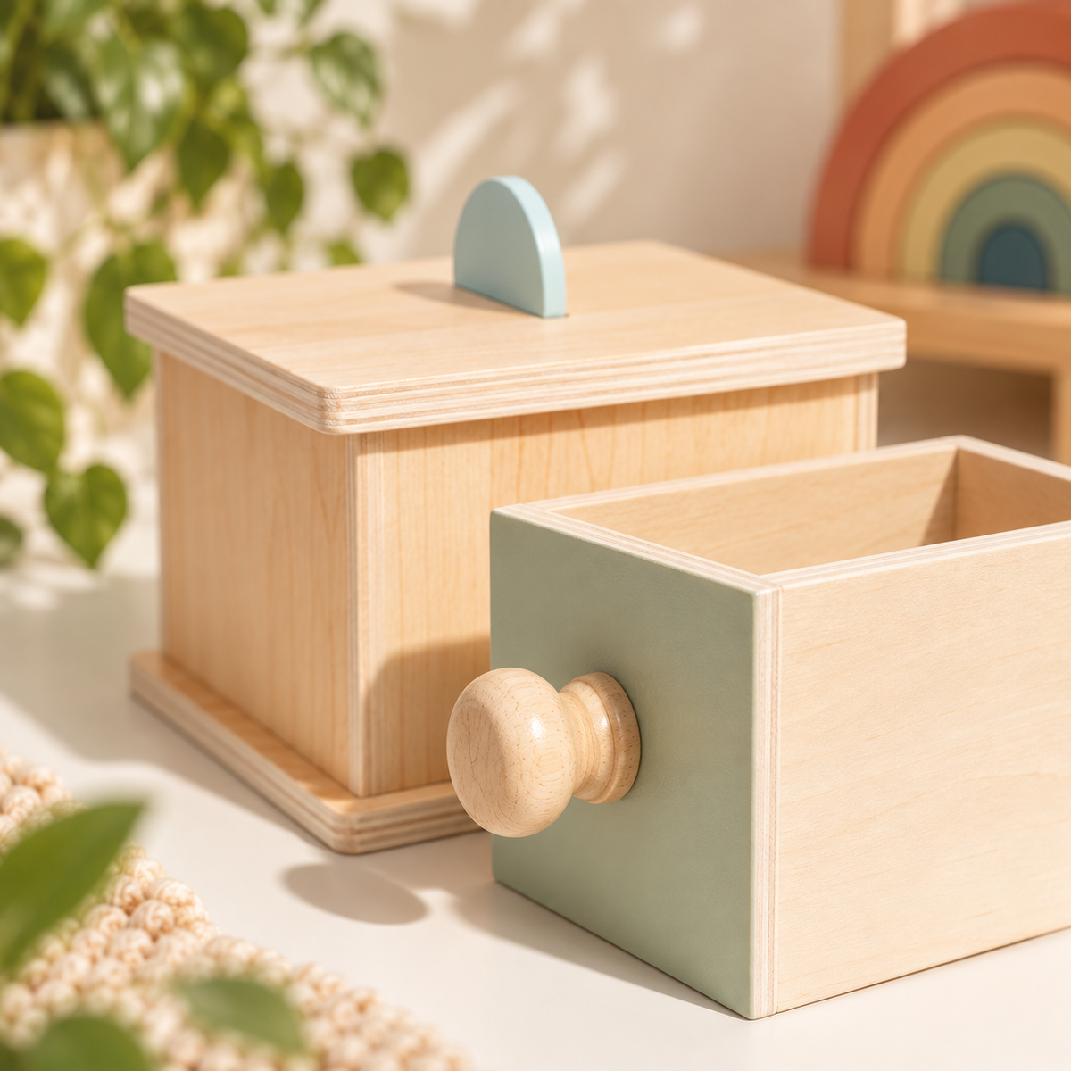 Wooden Coin Drop Box with Drawer