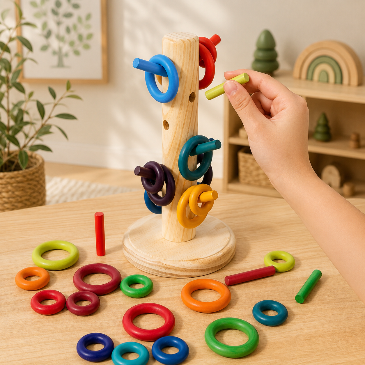 12-Dowel Sorting Tree with 24 Building Rings Set