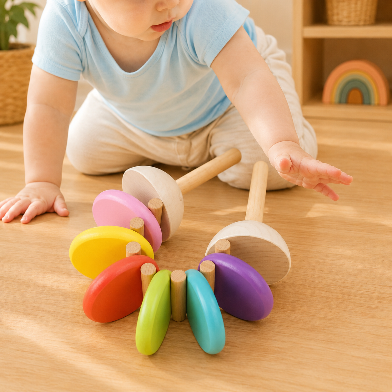 Rainbow Wooden Castanets