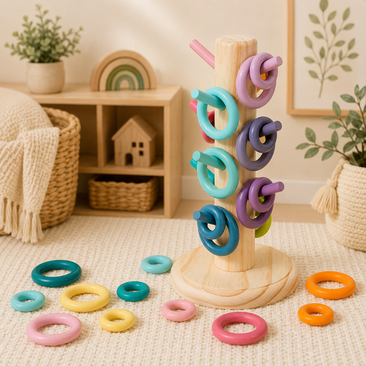 12-Dowel Sorting Tree with 24 Building Rings Set