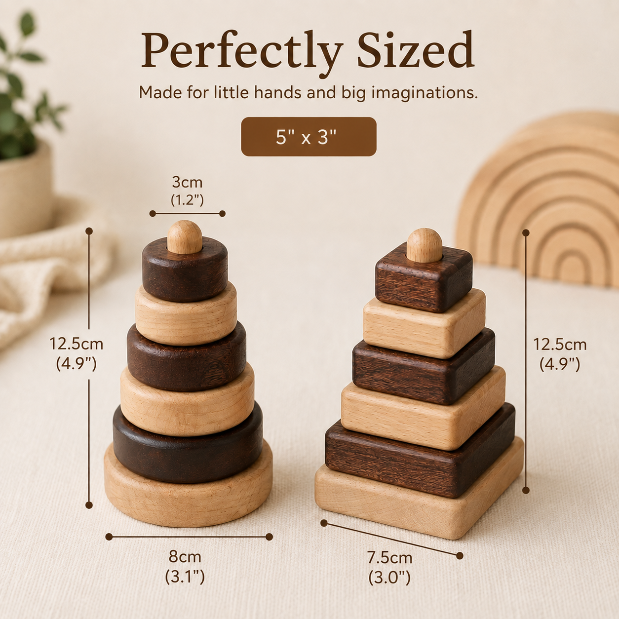 Natural Wood Geometric Stacking Toy