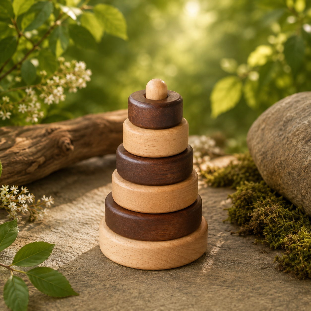 Natural Wood Geometric Stacking Toy