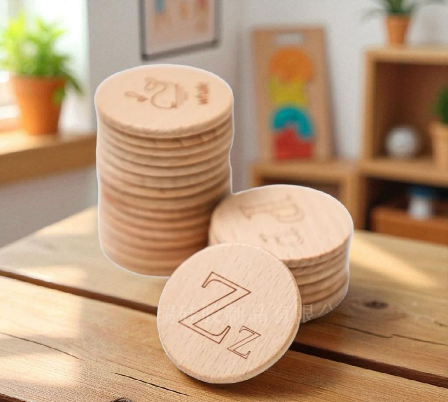 Wooden Alphabet Coins – Upper & Lowercase Letter Set (1.45")