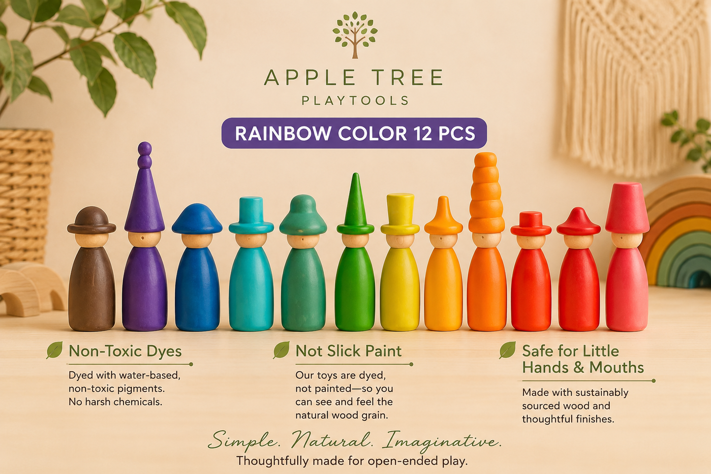 Pastel & Rainbow Hat Changer Peg Dolls