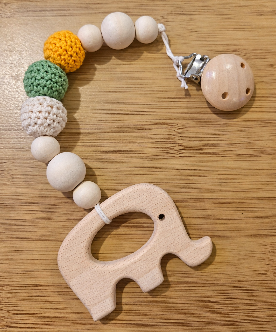 Wooden Elephant Teether Clip