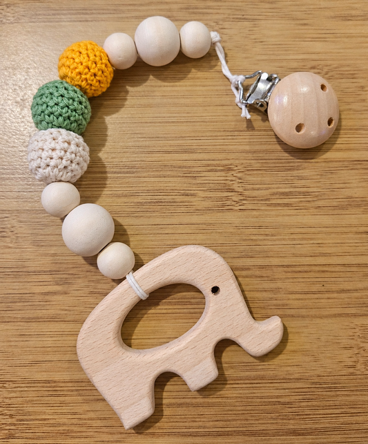 Wooden Elephant Teether Clip