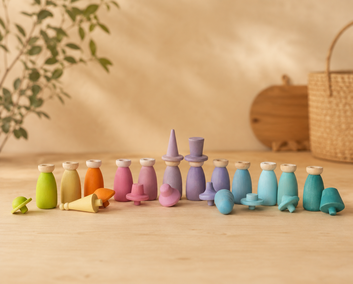 Pastel & Rainbow Hat Changer Peg Dolls