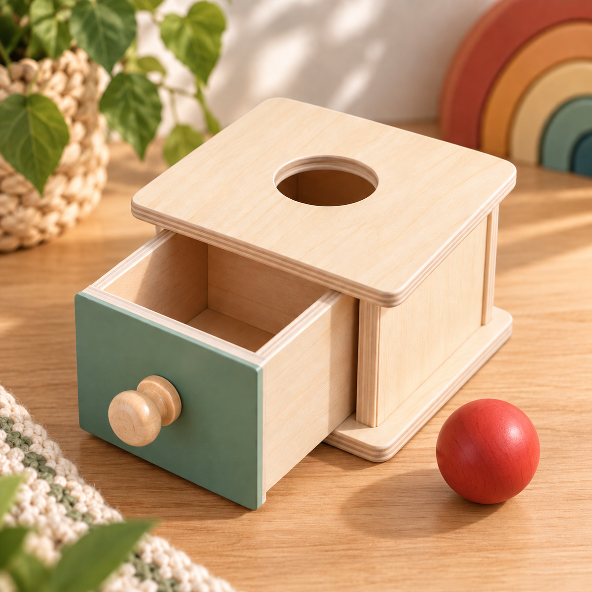 Wooden Ball Drop Object Permanence Box