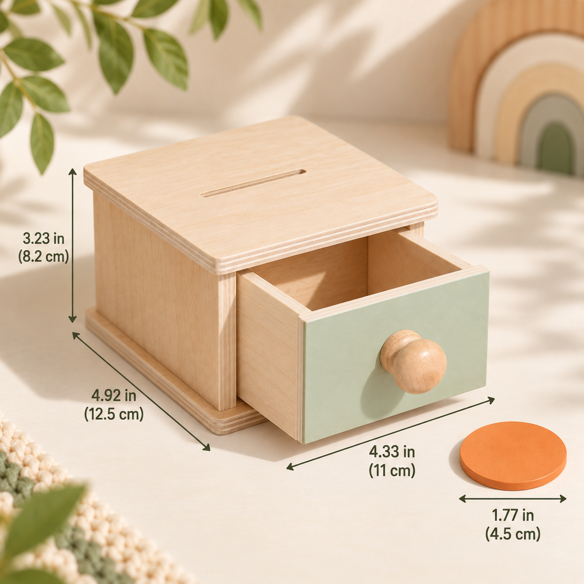 Wooden Coin Drop Box with Drawer