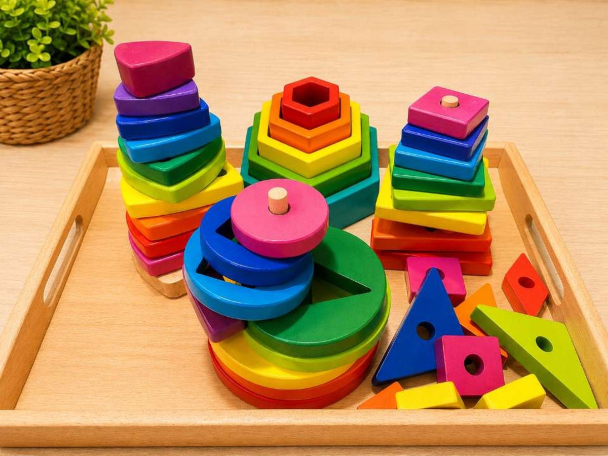 Rainbow Wooden Stacking Tower – Circle or Square