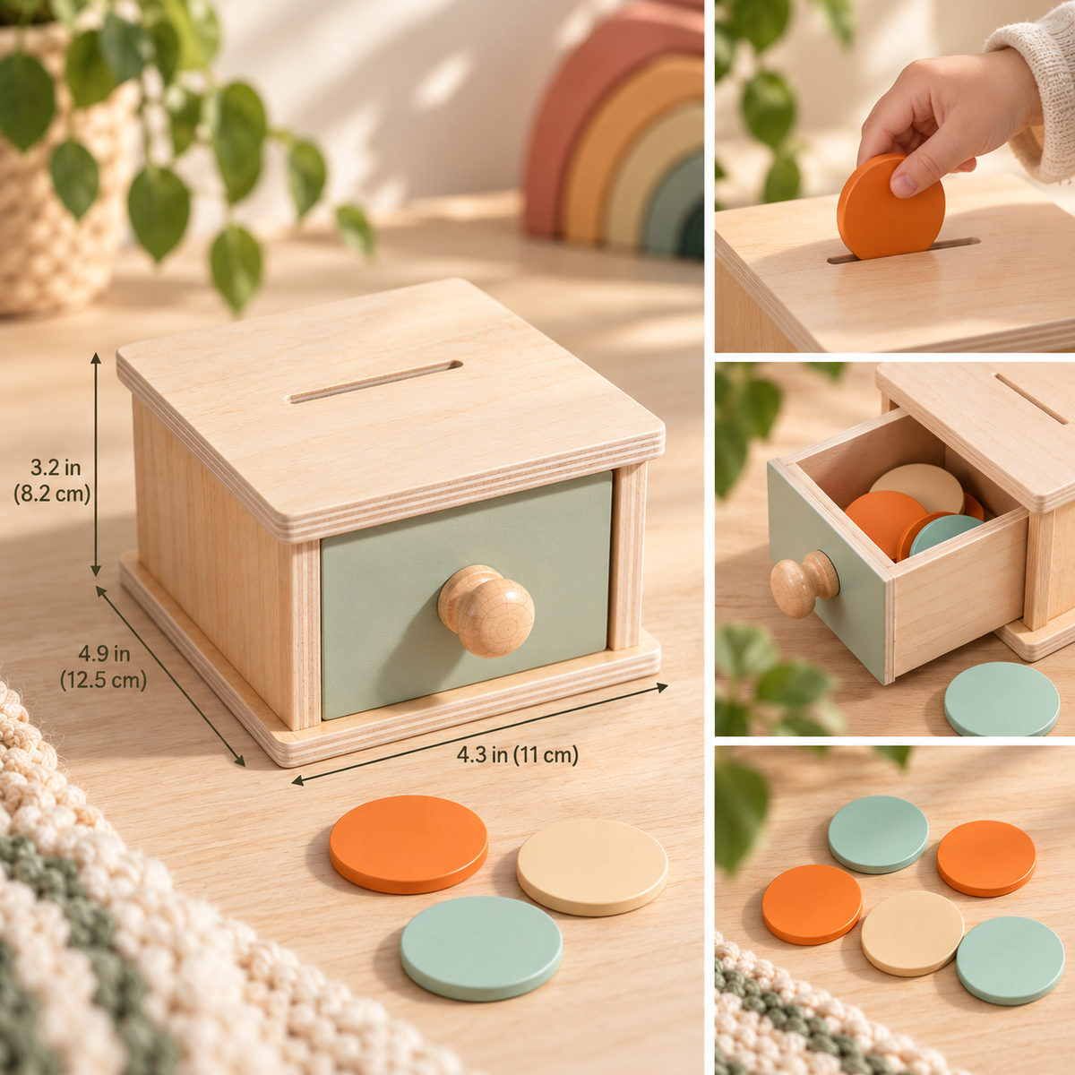 Wooden Coin Drop Box with Drawer