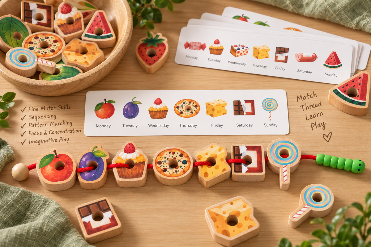 Greedy Caterpillar Wooden Lacing & Matching Game