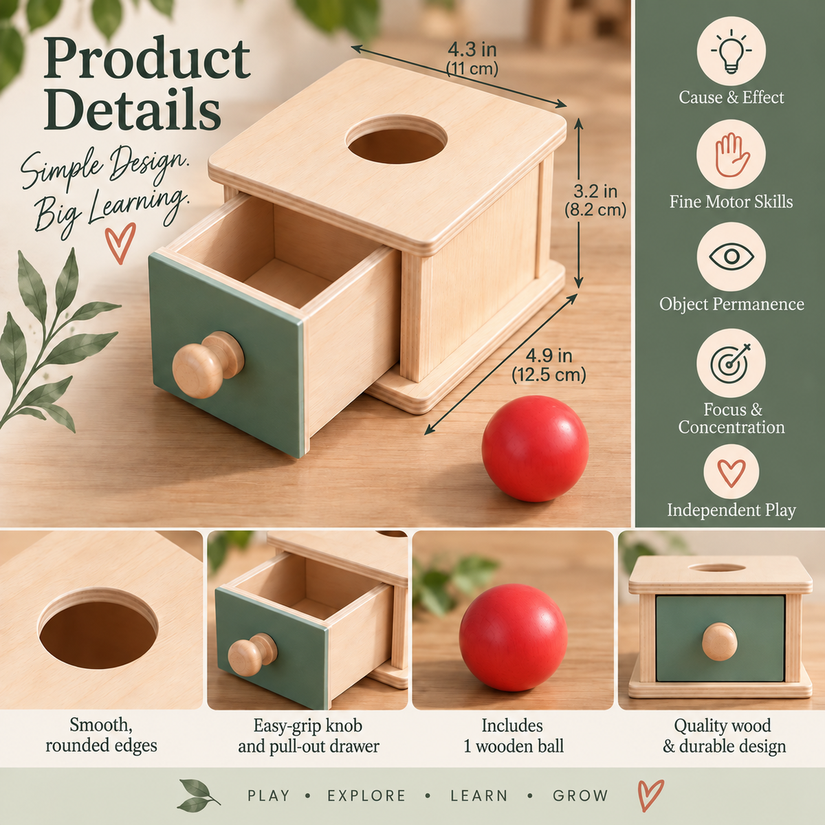 Wooden Ball Drop Object Permanence Box