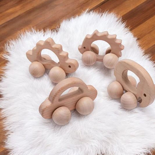 Baby Wooden Toy Car Set – 4-Piece Montessori Animal Push Cart Set