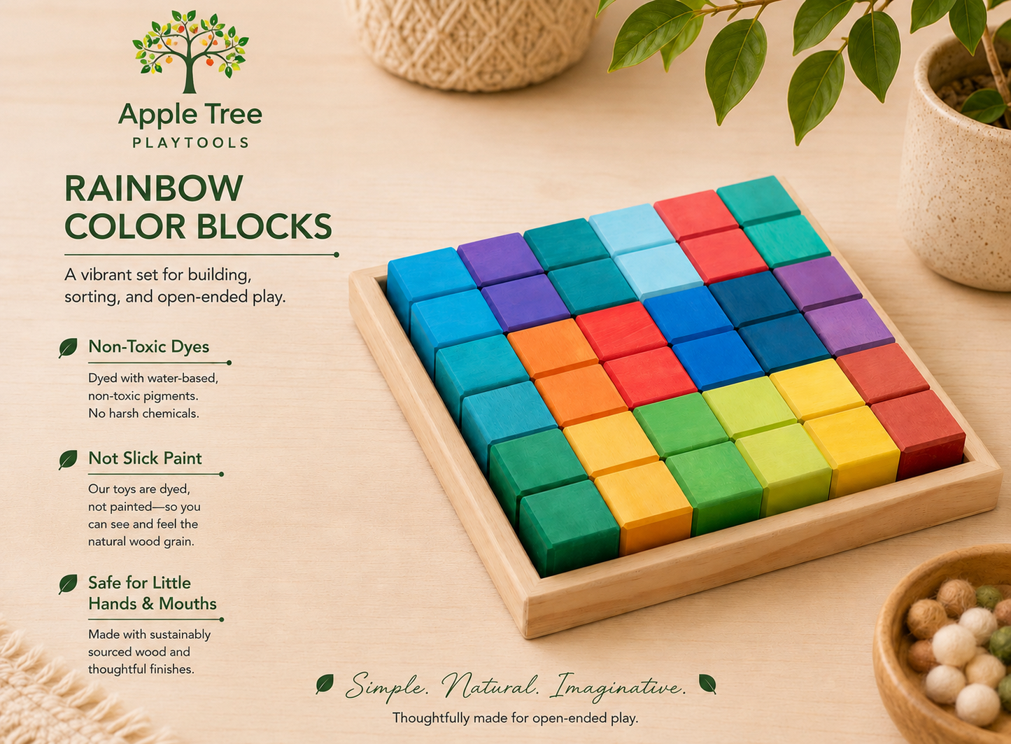 Rainbow Mosaic Building Blocks – 36 Pieces + Wooden Tray