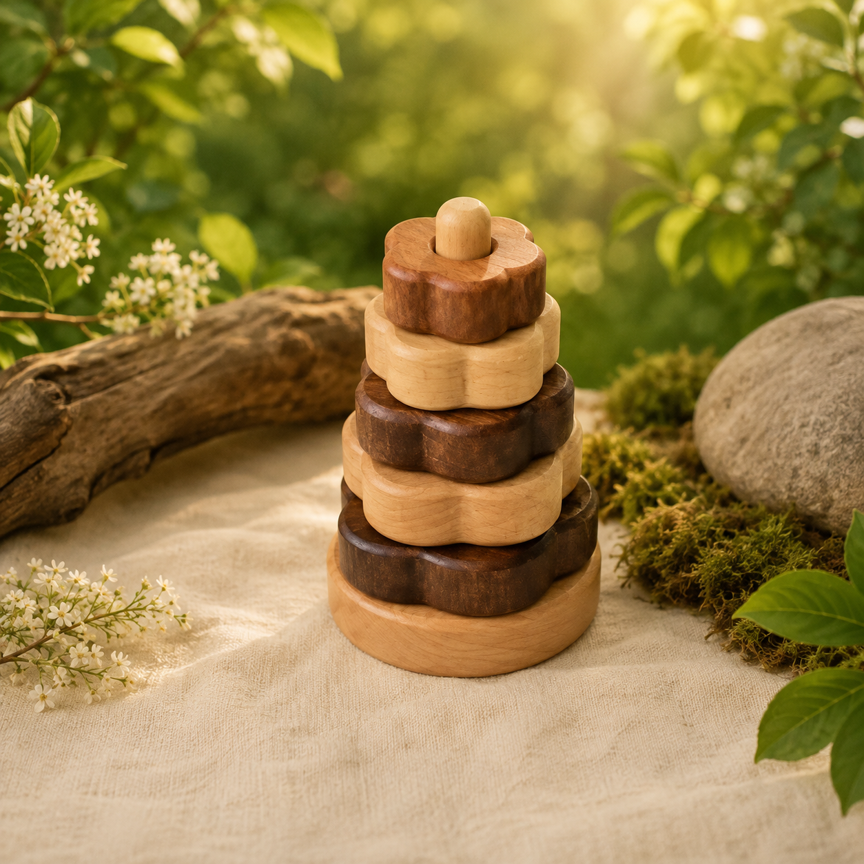 Natural Wood Geometric Stacking Toy