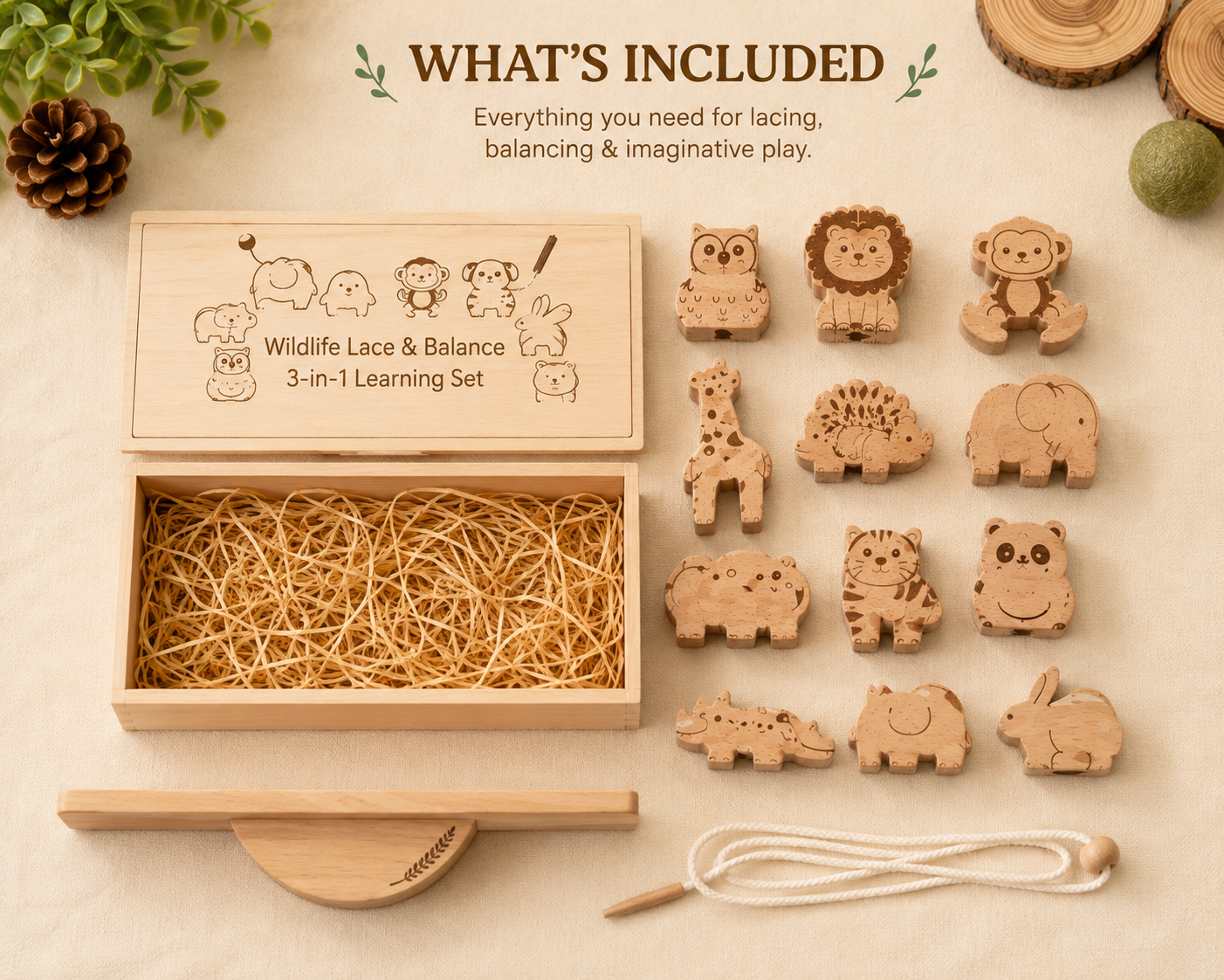 Wildlife Lace & Balance 3-in-1 Learning Set