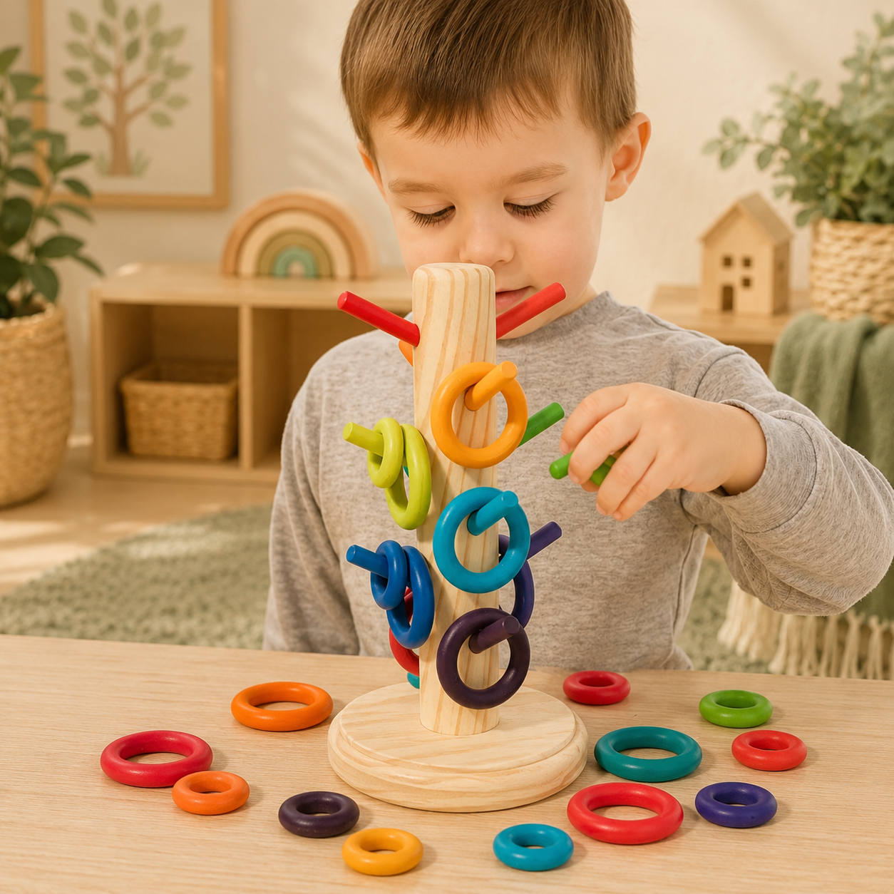 12-Dowel Sorting Tree with 24 Building Rings Set