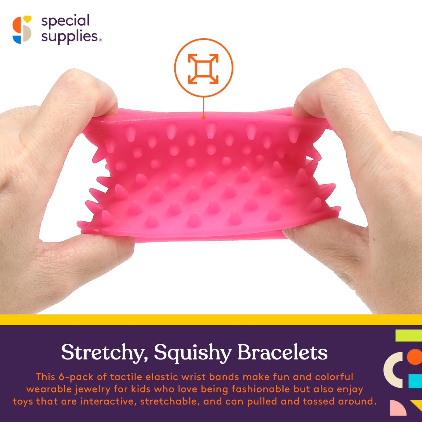 Special Supplies Sensory Fuzzy Band Bracelets for Kids, 6 Pack, Flexible and Stretchy Wearable Sensory Toys, Tactile Silicone Squiggly Touch, Bright and Colorful Wristbands